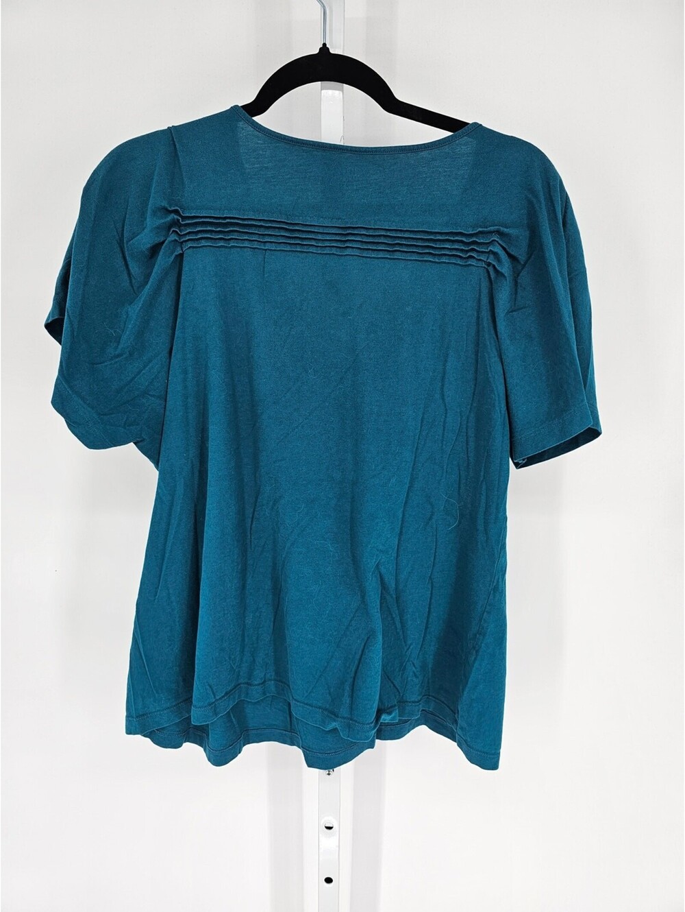 ANA A New Apporach Womens Sz XL V Neck Short Bubble Sleeve Blouse Dark Blue - Picture 3 of 3